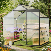 6x4 FT Polycarbonate Greenhouse for Outdoor Gardening - Easy Assembly, Aluminum Frame, Adjustable Roof Ventilation & Sliding Door