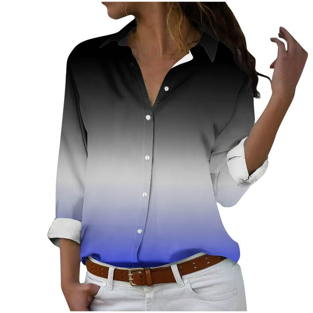 cfhntfmh Chemises Boutonnées pour Femmes Imprimé Rayé Manches Longues Blouses Col Automne Tops de Travail Amples