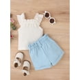 thumbnail image 4 of Bmnmsl Girls' White Sleeveless Ruffle Ribbed Tops with Solid Color Shorts, 4 of 9
