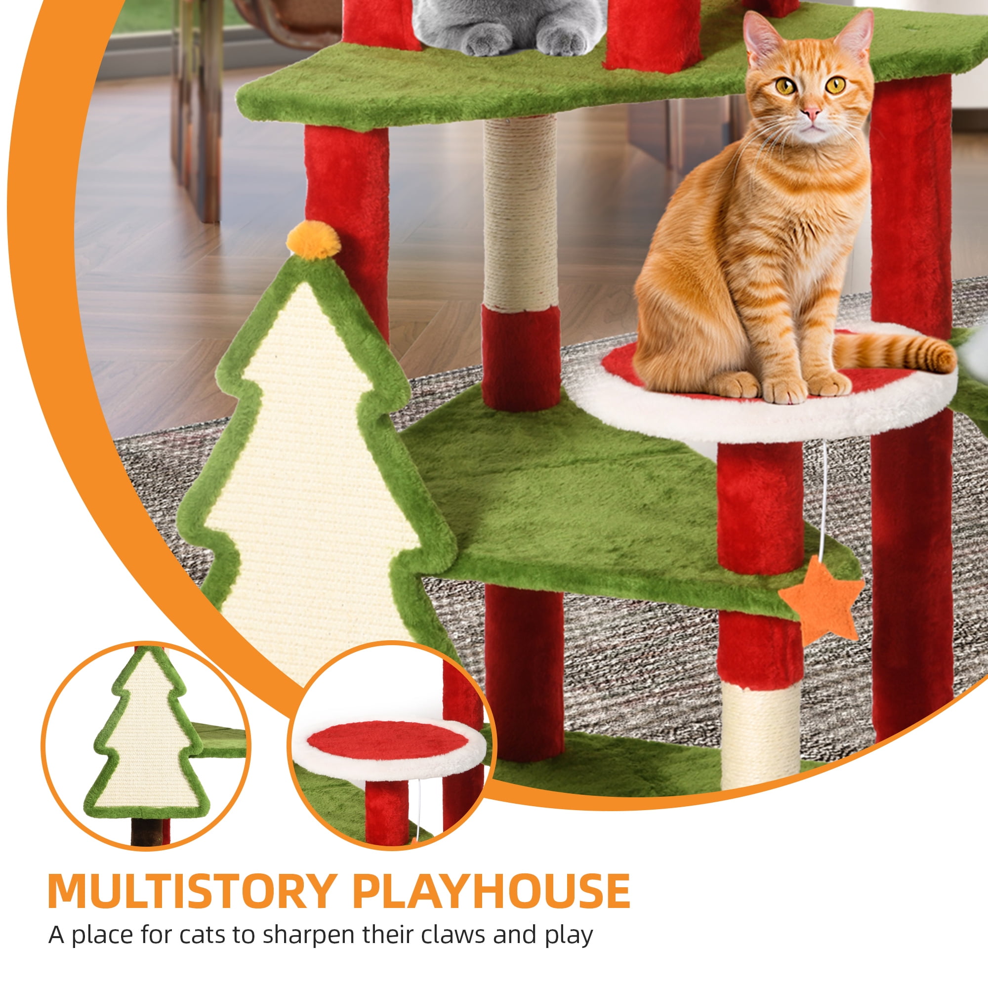 Uforic 54" Cat Tree Tower Condo, Multi-Level Christmas Decor Cat Climbing Tower with Top Perches, Hammock,  Scratching Posts, Indoor Kittens' Play Center