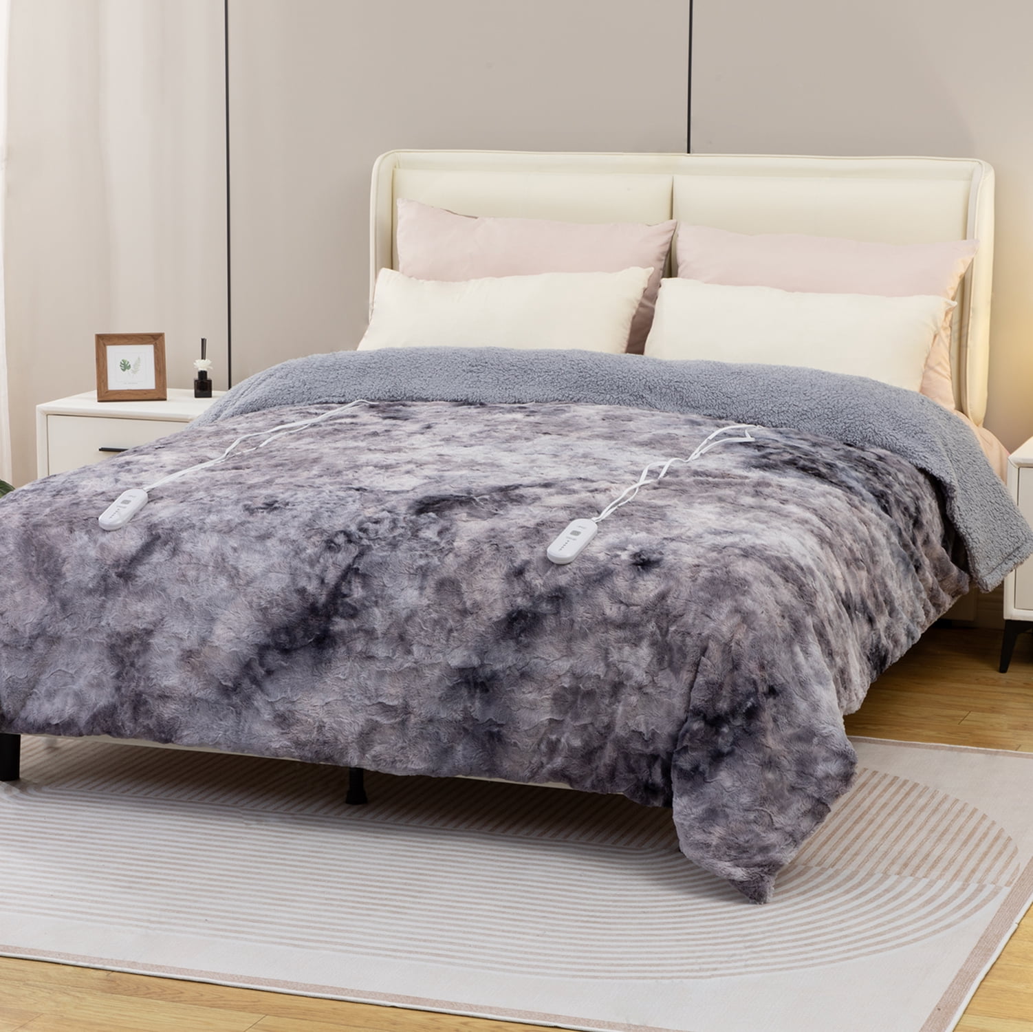 Dowin Electric Blanket Full Size 72"x84", Fast Heating Soft Faux Fur Heated Blanket, 5 Heat Settings & 10 Hrs Auto Off , Machine Washable, Over-Heat Protection,Home Office Use,Grey