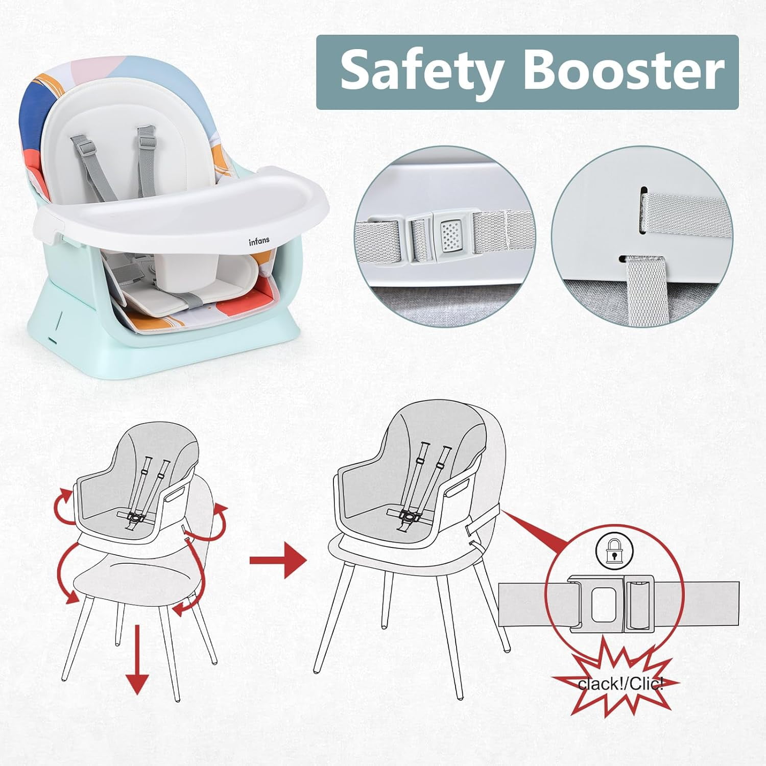 INFANS 8 in 1 Baby High Chair, Convertible Highchair for Babies and Toddlers, Infant Dining Booster Seat, Building Block Table, Kids Stool Table Chair Set with Removable Tray