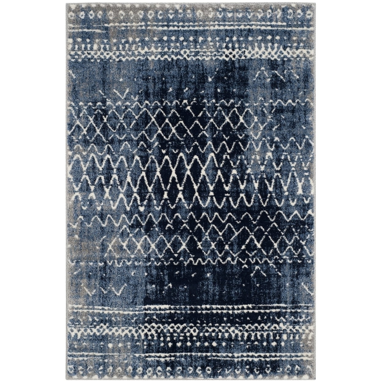 SAFAVIEH Tunisia Gaila Overdyed Geometric Area Rug, Light Blue/Cream, 3' x 5'