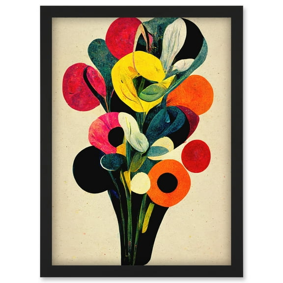 Kandinsky Inspired Abstract Multicolour Flower Bouquet Artwork Framed Wall Art Print A4
