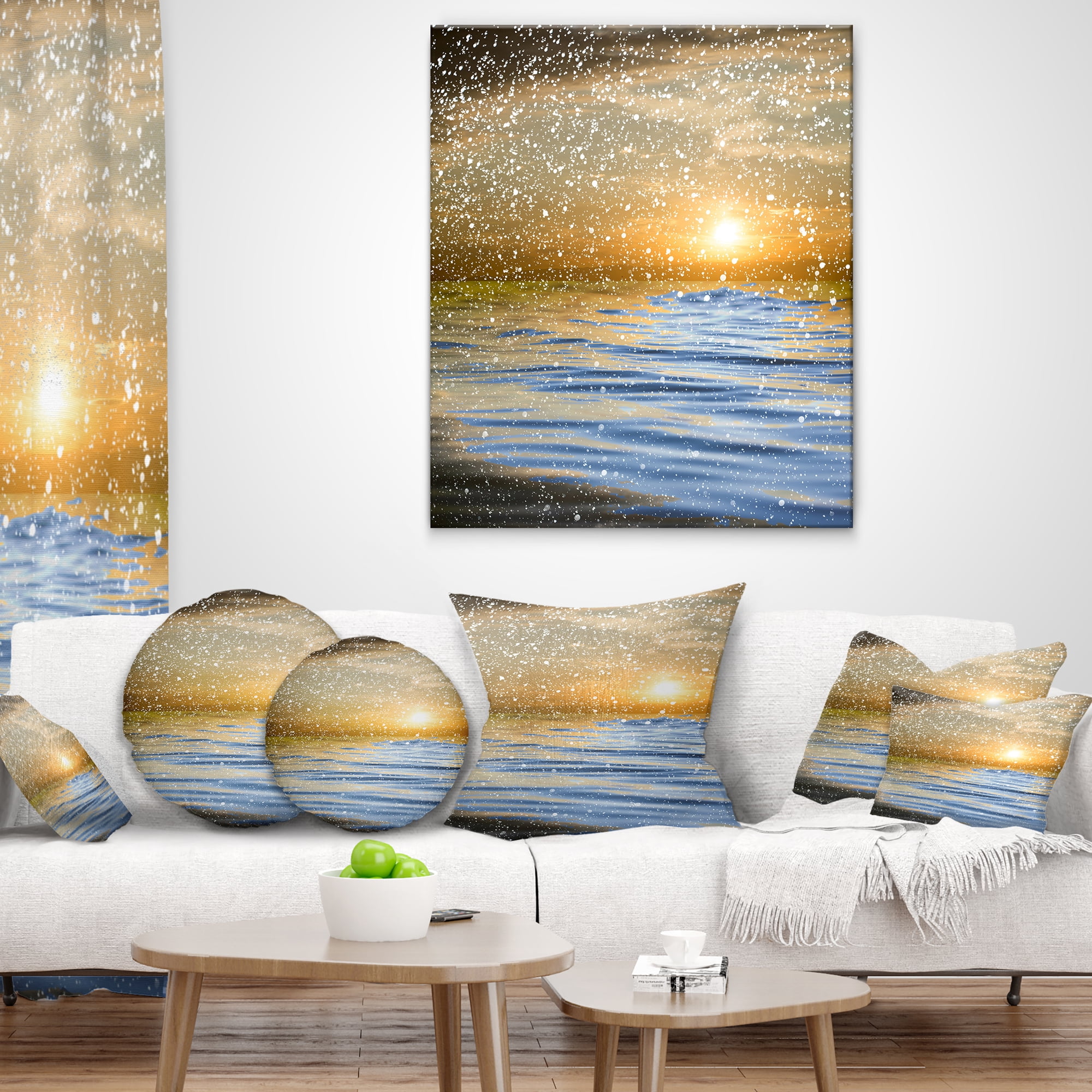 Designart Clouds with Reflection in Water - Seashore Photo Throw Pillow - 12x20