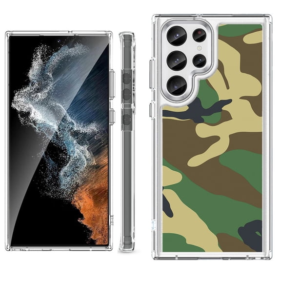 Shockproof Bumper Phone Case for Samsung Galaxy S23 Ultra 5G, by OneToughShield ® - Camo Green