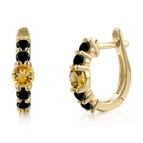 Gem Stone King 10K Yellow Gold Yellow Citrine and Black Diamond Hoop Earrings for Women | 1.03 Cttw | Gemstone November Birthstone | Round 4MM