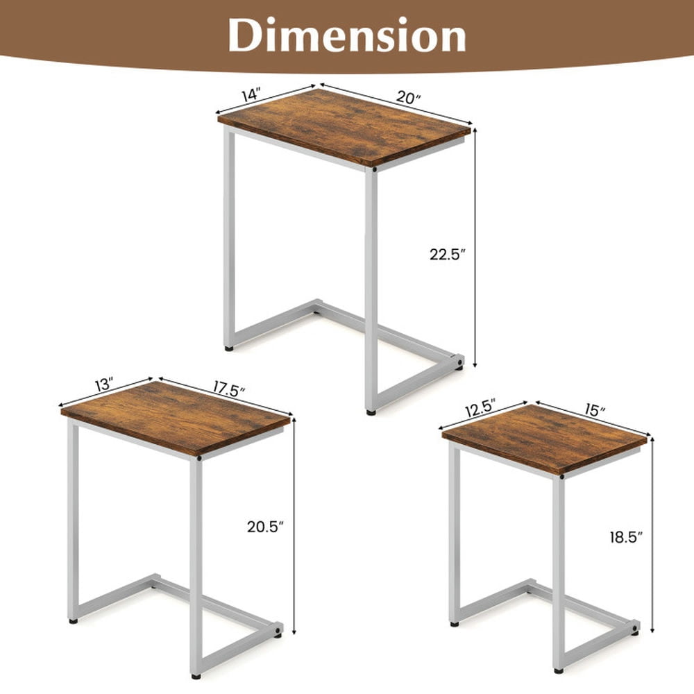Finihen End Table, Stackable End Table, 3 Pieces Multifunctional Coffee End Table Set, Sofa Side Table, Bed Side Table, for Living Room, Bedroom, Rustic Brown Finihen End Table, Stackable End Table, 3 Pieces Multifunctional Coffee End Table Set, Sofa Side Table, Bed Side Table, for Living Room, Bedroom, Rustic Brown