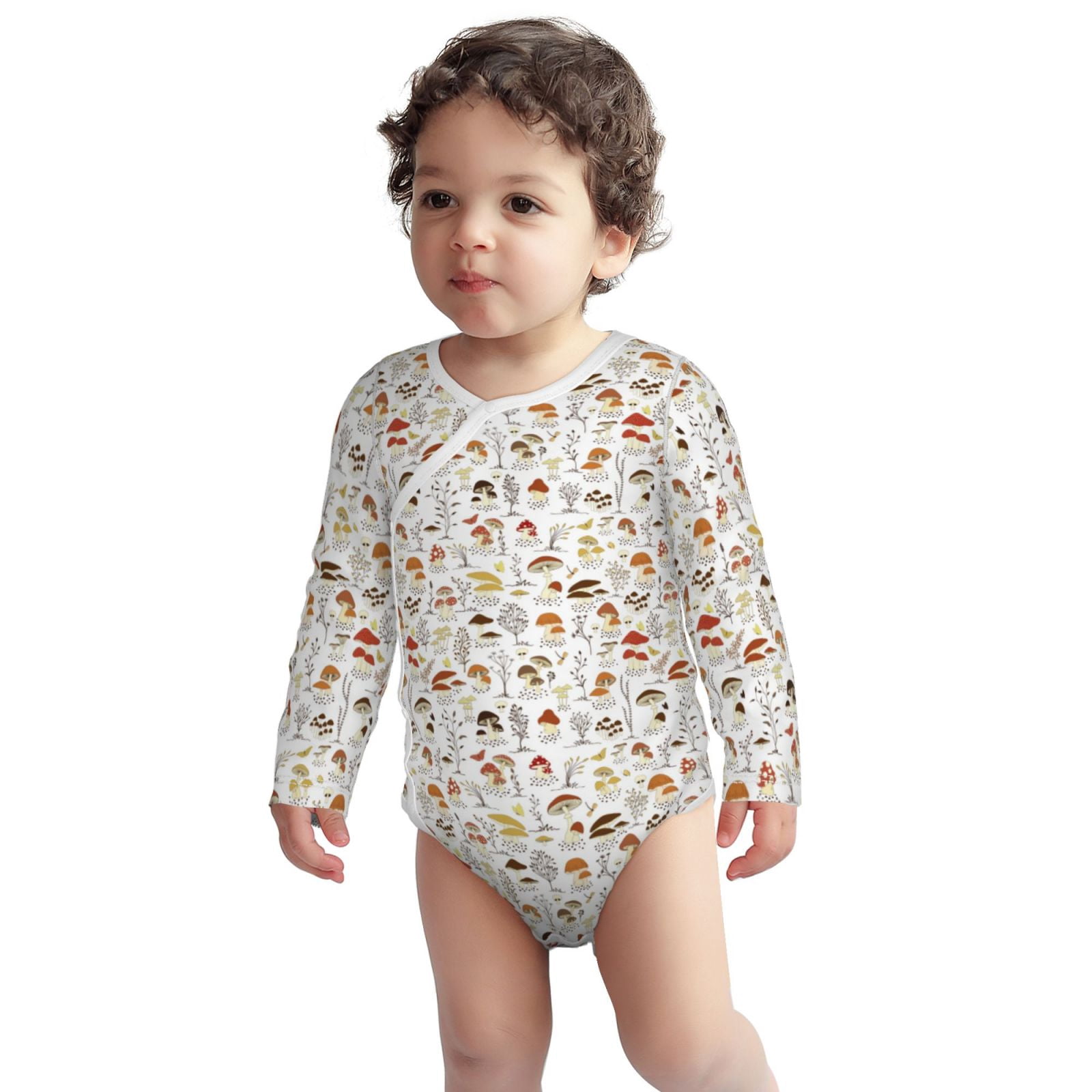 Xecao Mushrooms And Butterflies Print Baby unisex-baby Cotton Long-sleeve Bodysuits-12 Months