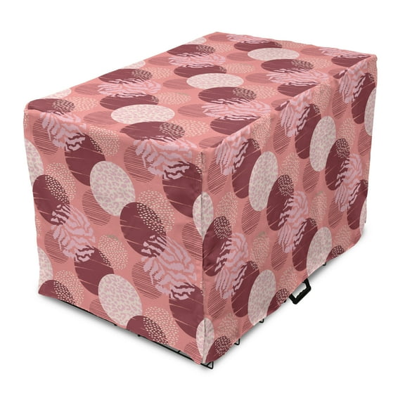 Abstract Dog Crate Cover, Round Motifs with Stripes Polka Dots and Animal Prints, Easy to Use Pet Kennel Cover Small Dogs Puppies Kittens, 7 Sizes, Pale Maroon Coral, by Ambesonne