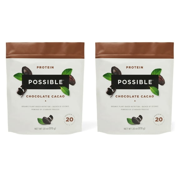 Possible Protein Powder Chocolate Cacao - 20g of Vegan, Plant-Based Protein Mix - Non-GMO, Non-Dairy, Gluten-Free - 3.5g of BCAAs - 9 Essential Amino Acids - 30-Day Supply - 2 Bag, 30 Servings