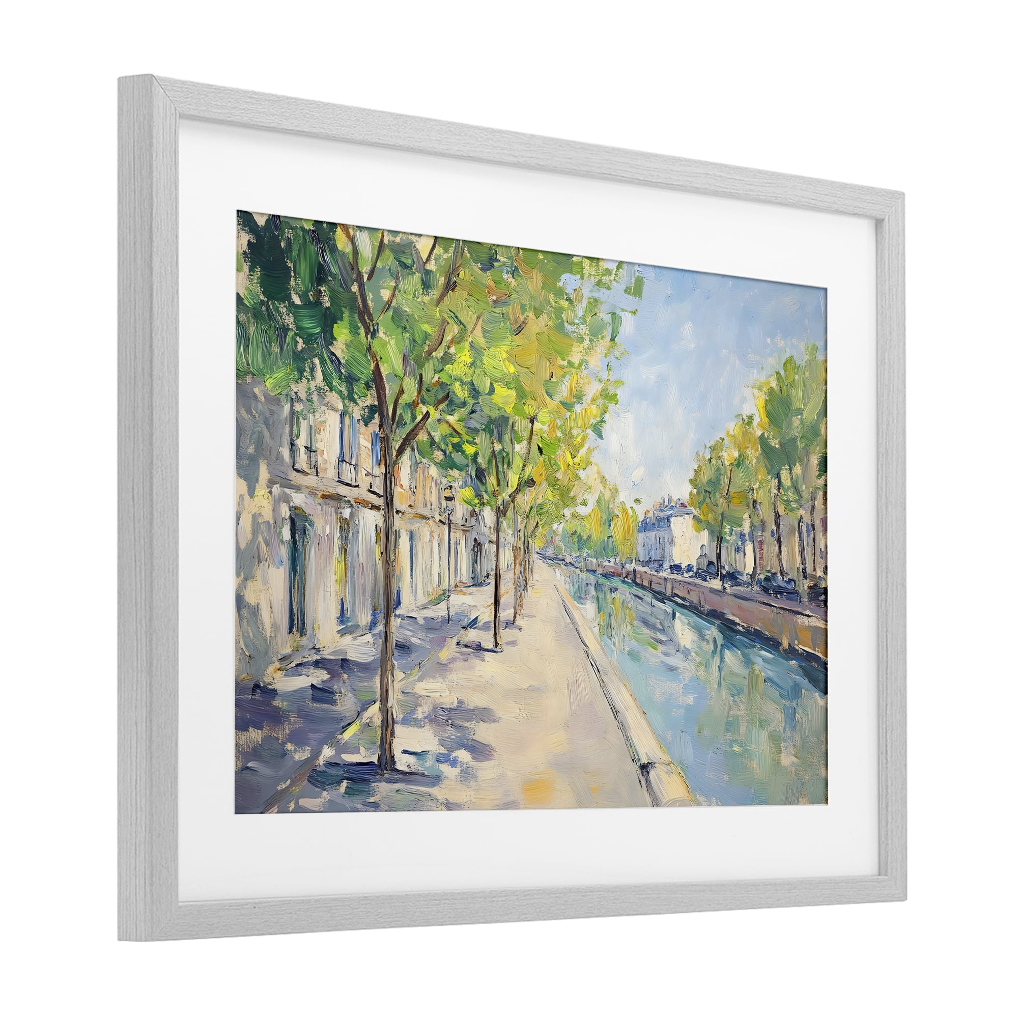 Stupell Industries Montrouge Canal Promenade Gray Framed Print Under Glass, design by Creative Studio