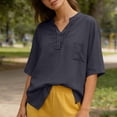 thumbnail image 6 of Guluxicc V Neck T Shirts for Women 3/4 Sleeve Solid Color Drawstring Neck Loose Fit Casual Oversized Womens Tee Shirts Cozy Tops, 6 of 8
