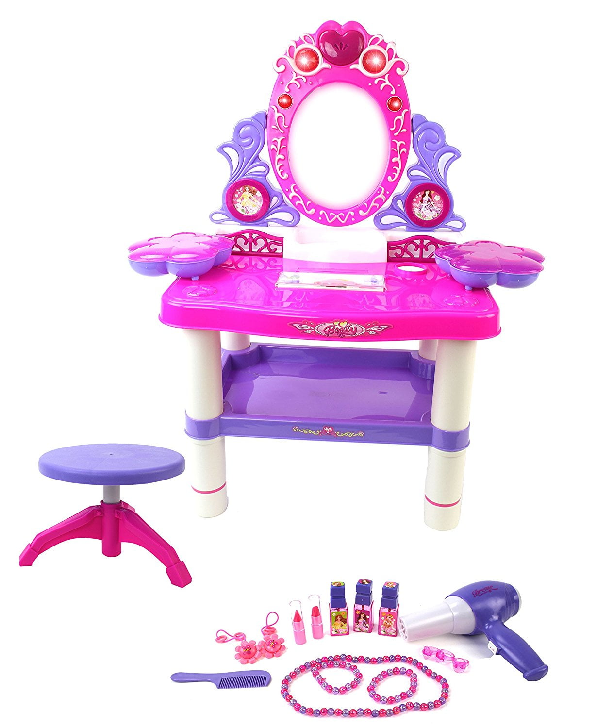 Battery Operated Princess Toy Vanity Mirror Dresser Playset w/ lights