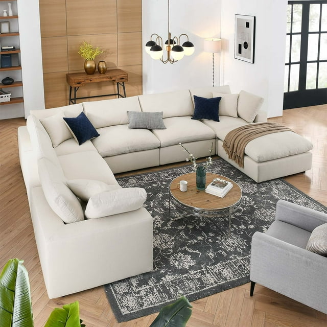 Modway Commix Sectionnel 7 Pcs Surrembourré Rempli de Duvet, Beige Pâle