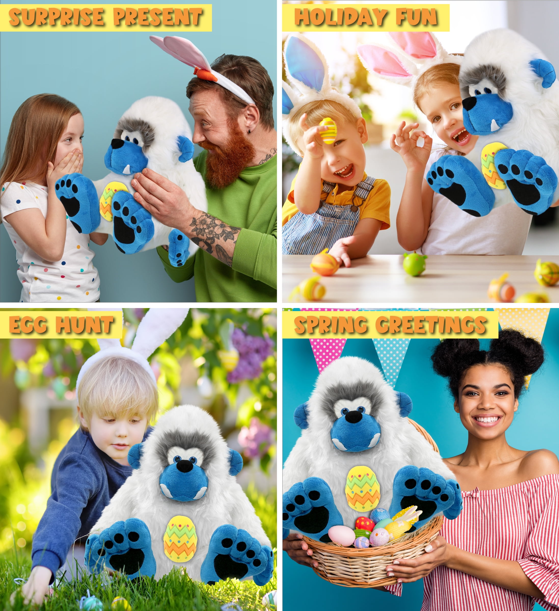 DolliBu Super Soft Yeti with Yellow Easter Egg Plush - Perfect Yeti Stuffed Animals for Easter Basket, Cute Easter Egg Stuffed Animal Spring Toys for Girls, Boys, and Babies - 12 Inches
