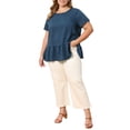 thumbnail image 2 of GRACE & GRANDEUR Women's Plus Size Easter Babydoll Peplum Tops Short Sleeve Crew Neck Flowy Blouses Loose Fit Summer Casual Shirts Top 4X Navy Blue, 2 of 6
