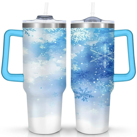 Christmas Snowflake 40 Oz Tumbler with Handle Insulated Leakproof Xmas Tree Travel Mug Modern Cafe Tumblers for Spring Summer Camping Outdoor for Women Men Friend Dad