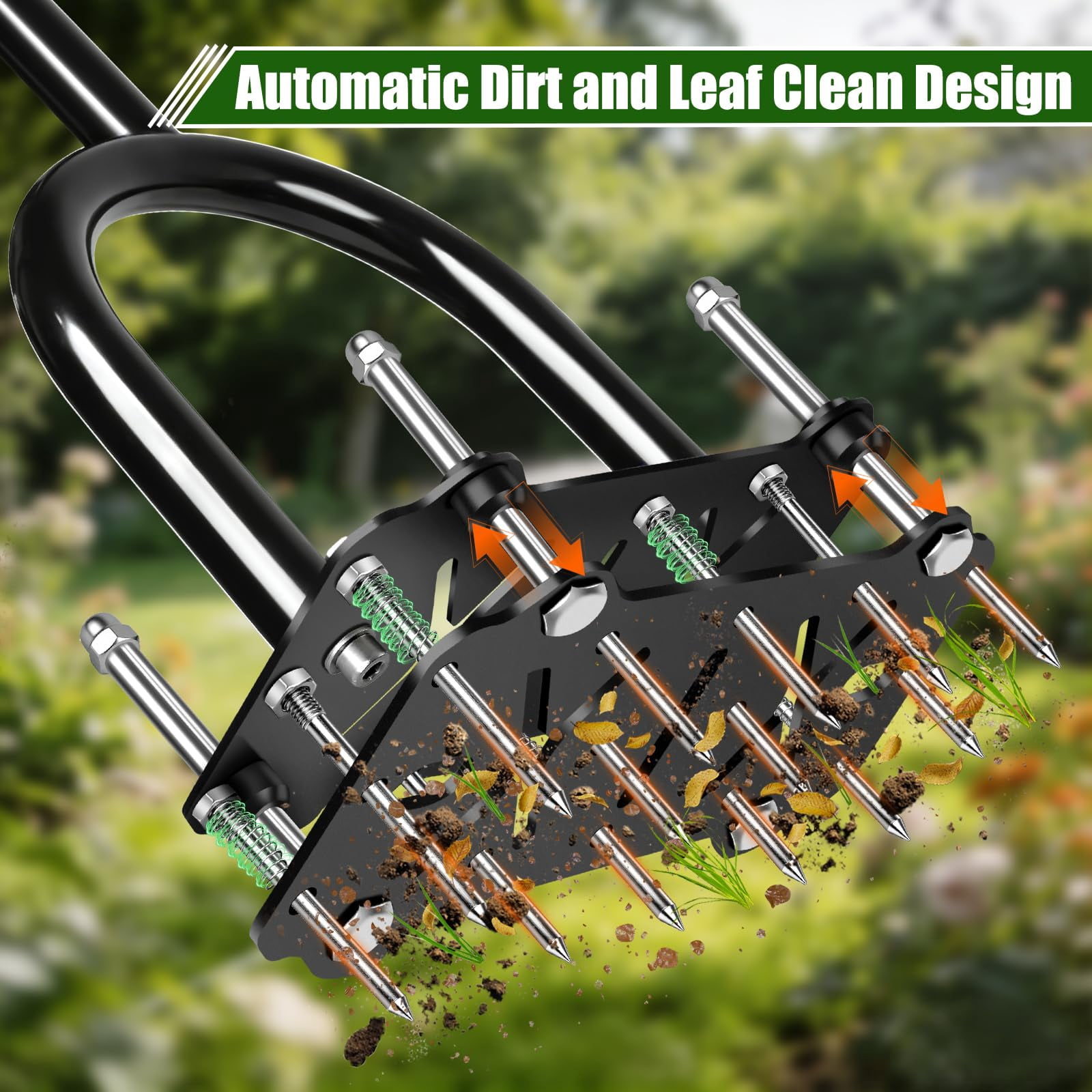 Adjustable Lawn Aerator Tool With Rebound Spring - 16 Metal Spikes Soil T-handle & Wide Foot Plate  Heavy Duty Yard For Garden Care