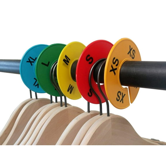 NAHANCO CCKIT1, Mixed Colors, Round Clothing Size Dividers with Black Print for XS-XL, Kit of 10 (5 Sizes of 2 Each)