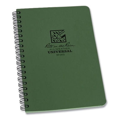 Rite in the Rain Weatherproof Side Spiral Notebook, 4.625" x 7", Green Cover, Universal Pattern