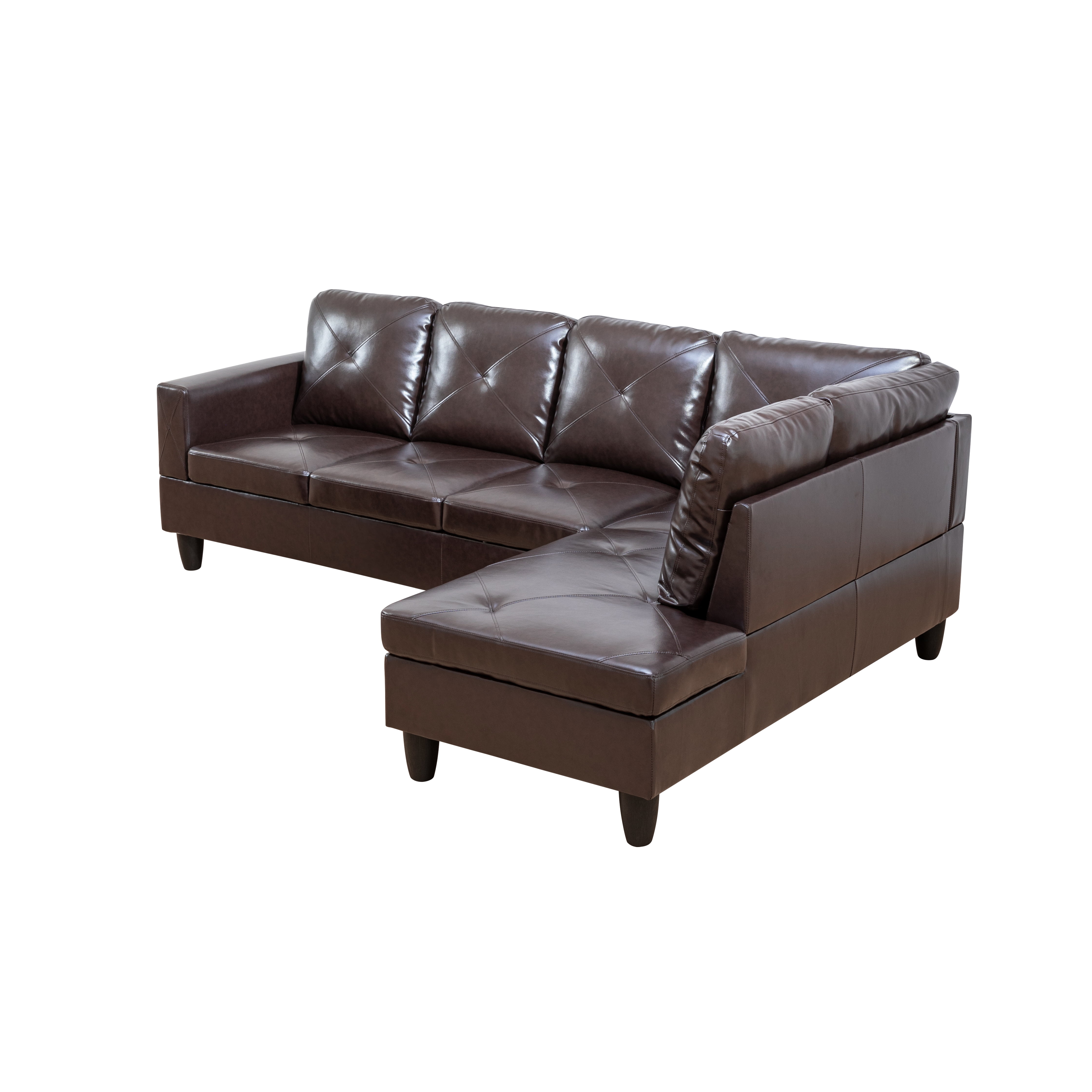 MAYEERTY 97" Faux Leather Sectional Sofa, 2-Piece Couch Living Room Sofa Set without Ottoman, Brown (Right)
