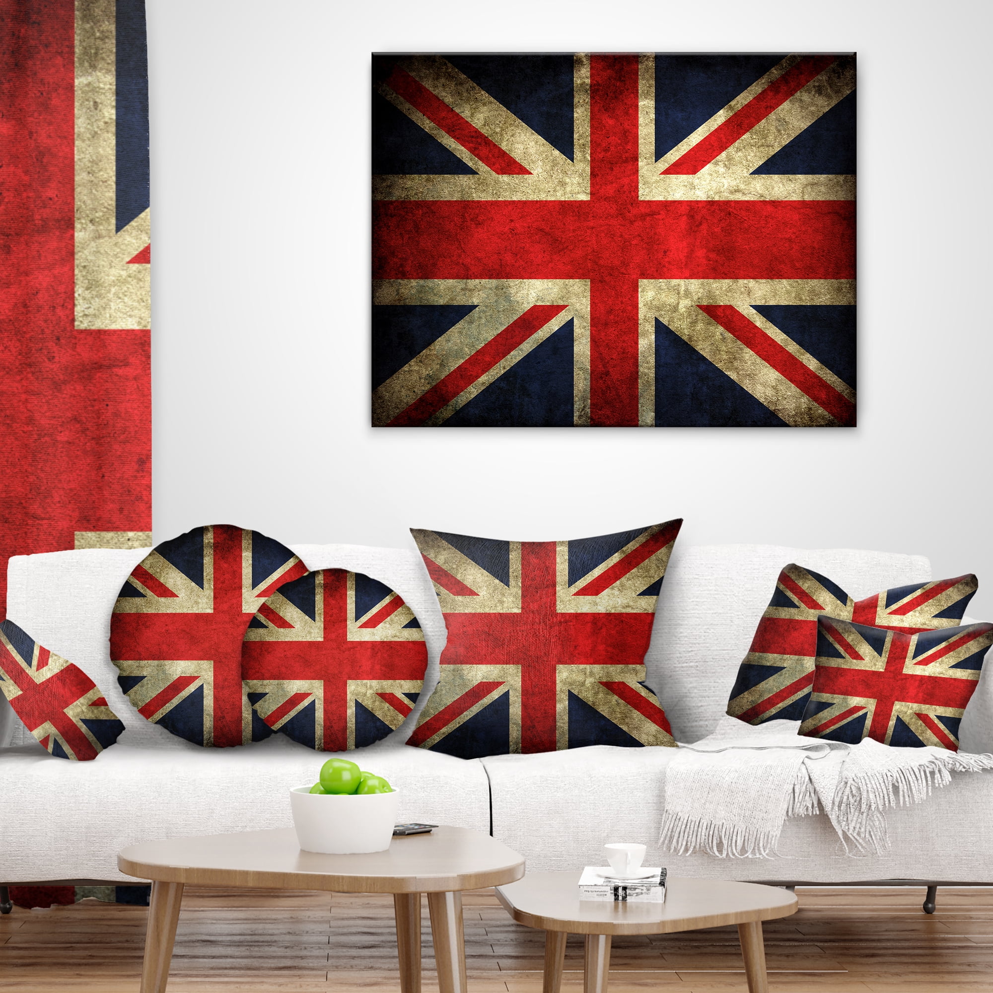Designart Vintage UK Flag - Contemporary Throw Pillow - 16x16