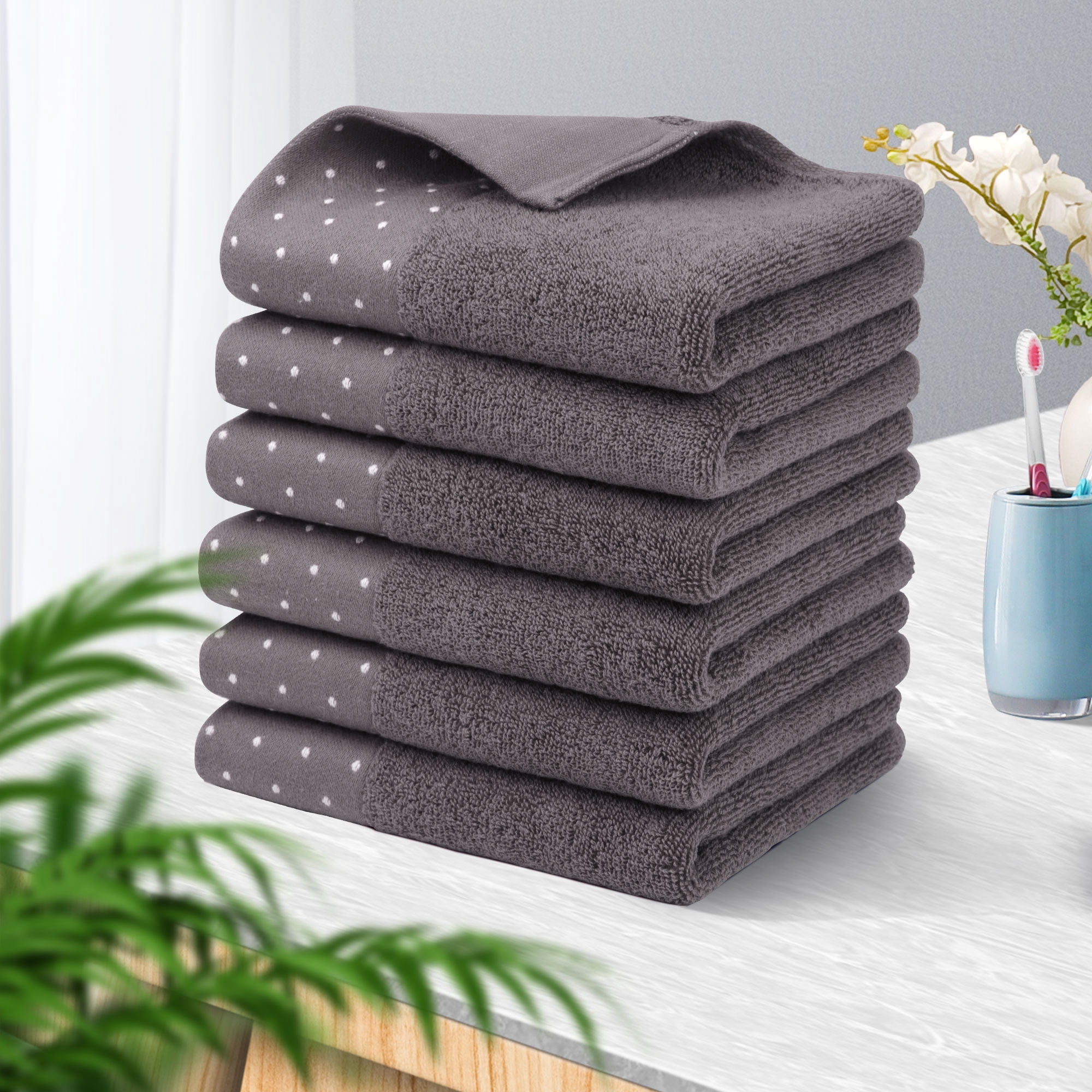 PiccoCasa 6 Pack Cotton Soft Hand Towel Set 14" x 30"for Bathroom Taupe Gray