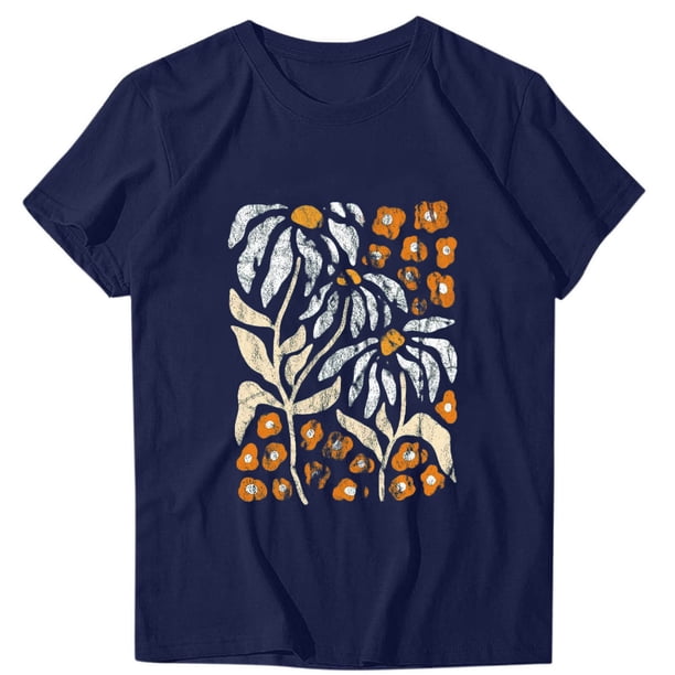 Camiseta de Manga Corta de Cuello Redondo Impresa para Mujeres, Primavera Y Verano Casual