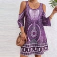 thumbnail image 2 of Vestido Alto Bajo para las Mujeres de Hombro Frío Cuello Redondo Impresión Bohemia Media Manga Mini Patinador Ropa de Playa de Verano Casual, 2 of 6