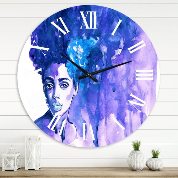 Designart 'Glorious Blue Portrait Of African American Woman' Modern Wall Clock