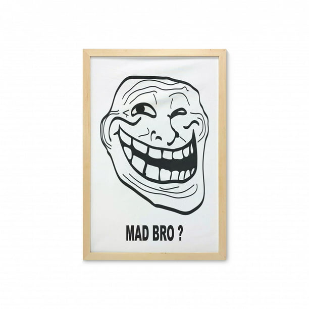 Humor Wall Art with Frame, Cartoon Style Troll Face Guy for Annoying  Popular Internet Meme Design, Printed Fabric Poster for Bathroom Living  Room, 23