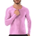 thumbnail image 5 of YiZYiF Mens Glossy O Neck Long Sleeve T-Shirt Solid Color Slim Fit Tops for Yoga Workout Pink L, 5 of 6