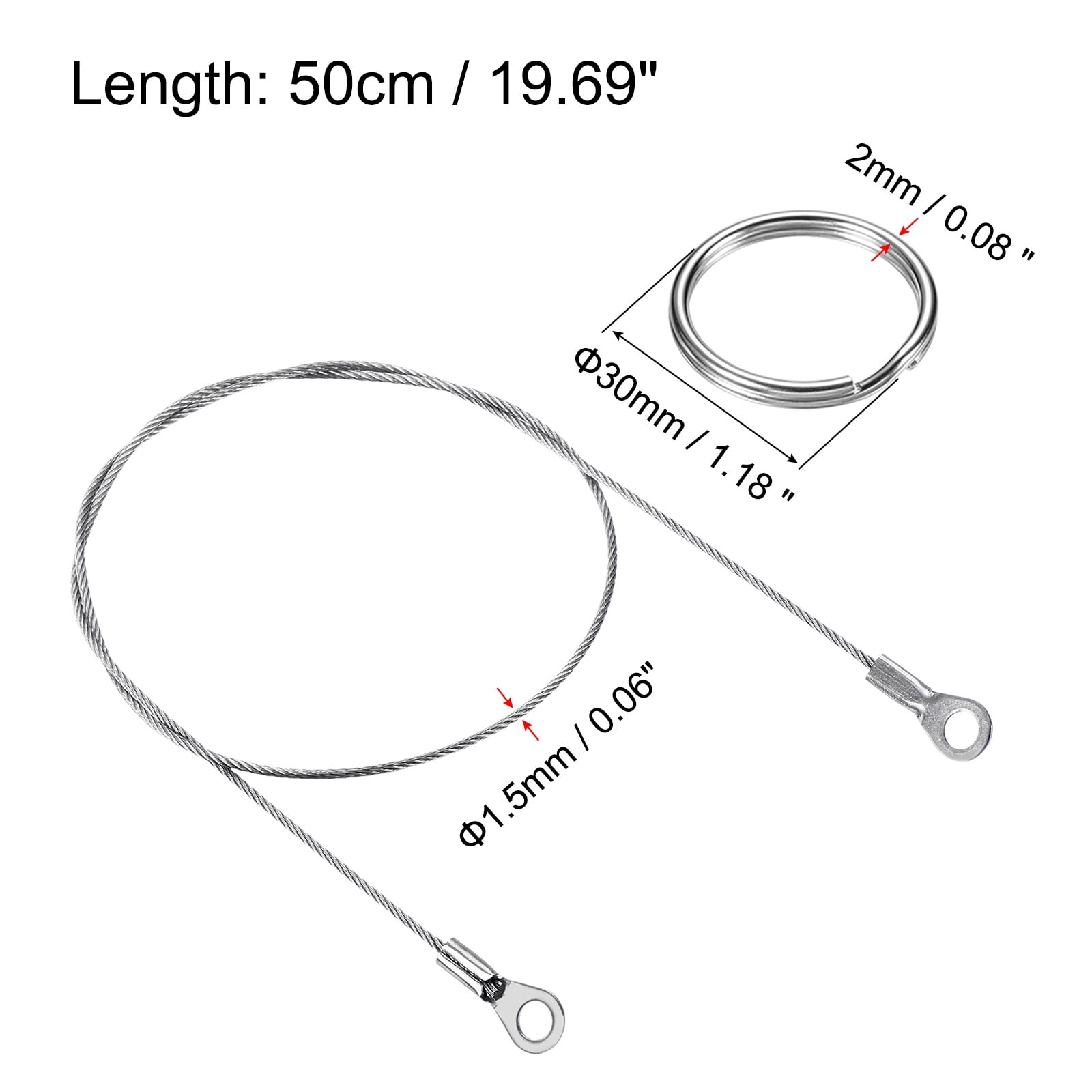 Unique Bargains Eyelets Ended Security Wire Rope with Key Ring Silver Tone 1.5mmx50cm