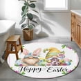 thumbnail image 3 of Round Rugs 3.3 Ft, Happy Easter Non Slip Area Rugs for Kitchen Bedroom Entryway, Watercolor Gnomes Eggs Flowers Botanical Spring Washable Carpet Runner Rug Floor Mats for Bedroom Home Decor, 3 of 8