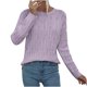 thumbnail image 2 of Suéter de cuello redondo para mujer, suéter de punto de color liso con cuello redondo y manga larga, tops para mujer, 2 of 8