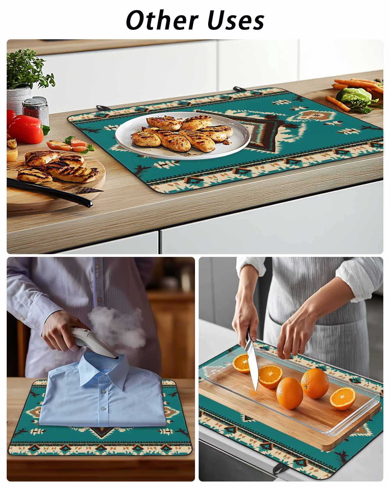 Stove Top Covers for Electric Stove, Green Southwestern Glass Stovetop Cover Protector, Vintage Boho Ethnic Geometric Induction Cooktop Protector Oven Mat for Kitchen Countertop 24"x21"