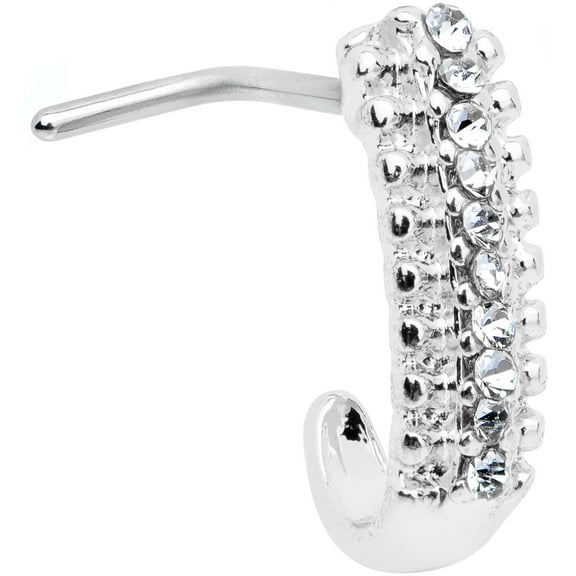 Body Candy Womens 20G Steel Faux Hoop L Shaped Nose Ring Clear Accent Texture Nose Stud Body Jewelry 8mm