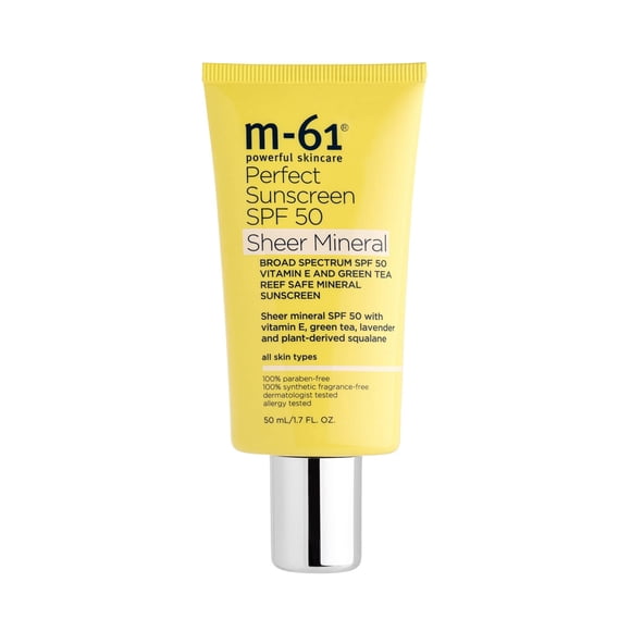 M-61 Perfect Mineral Sunscreen SPF 50 - Sheer - Sheer mineral SPF 50 con vitamina E, té verde, lavanda y escualano de origen vegetal