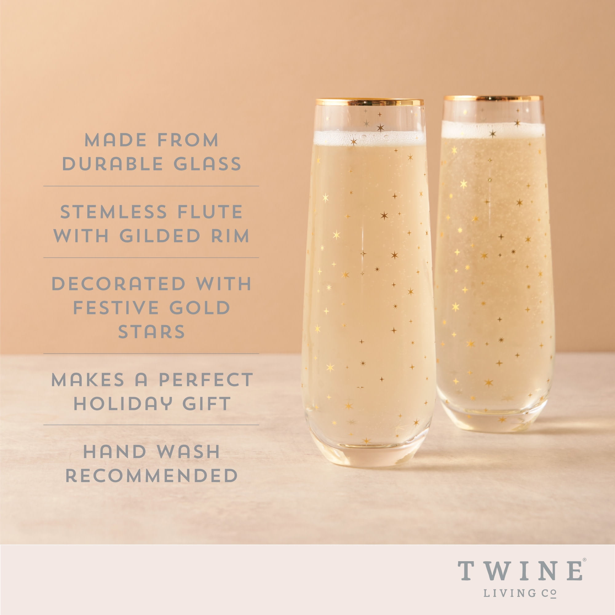Twine Starlight Champagne Flutes Mimosa Glasses Wedding Gift 10oz Set of 2