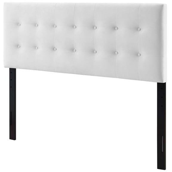 Contemporary Modern Urban Designer Bedroom Full Size Tufted Headboard, Velvet Fabric, White