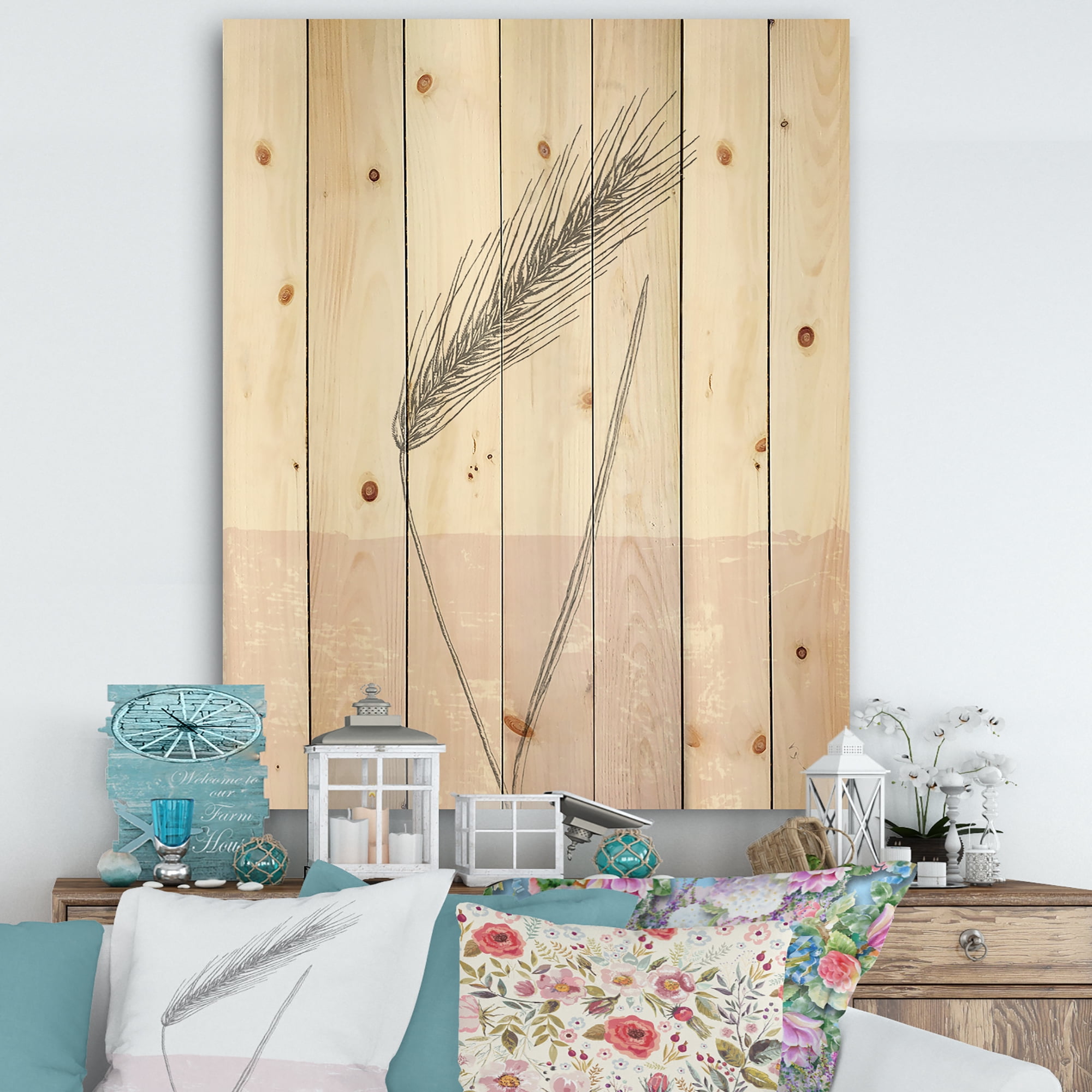 Designart 'Natural Element Farmhouse II' Cottage Print on Natural Pine Wood