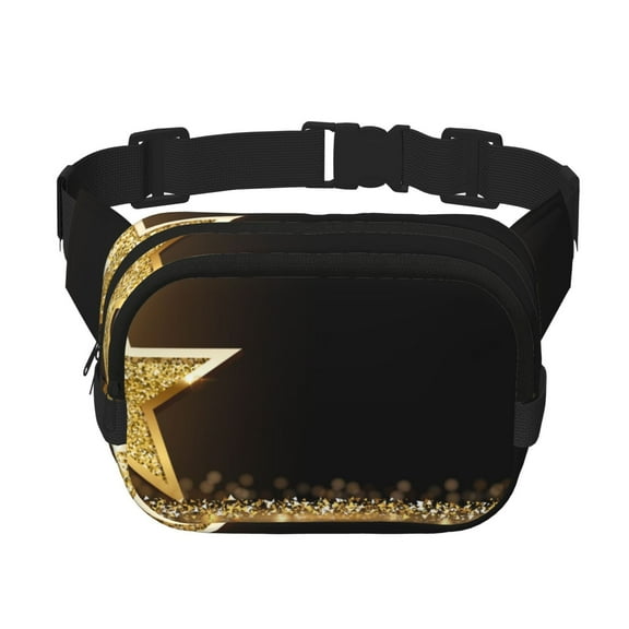 Easygdp Gold Glittering Stars Fanny Packs for Women Men, Belt Bag, Fashion Crossbody Bags, for Workout/Running/Hiking