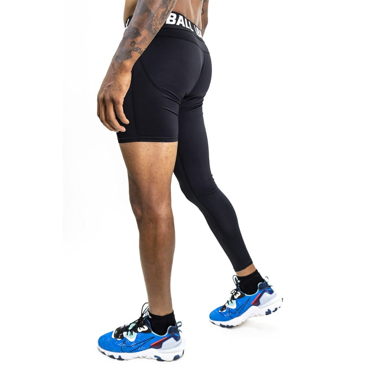 We Ball Sports Athletic Men's Single Leg Sports Tights  One Leg  Compression Base Layer Leggings for Men (Black, FULL 2XL) 