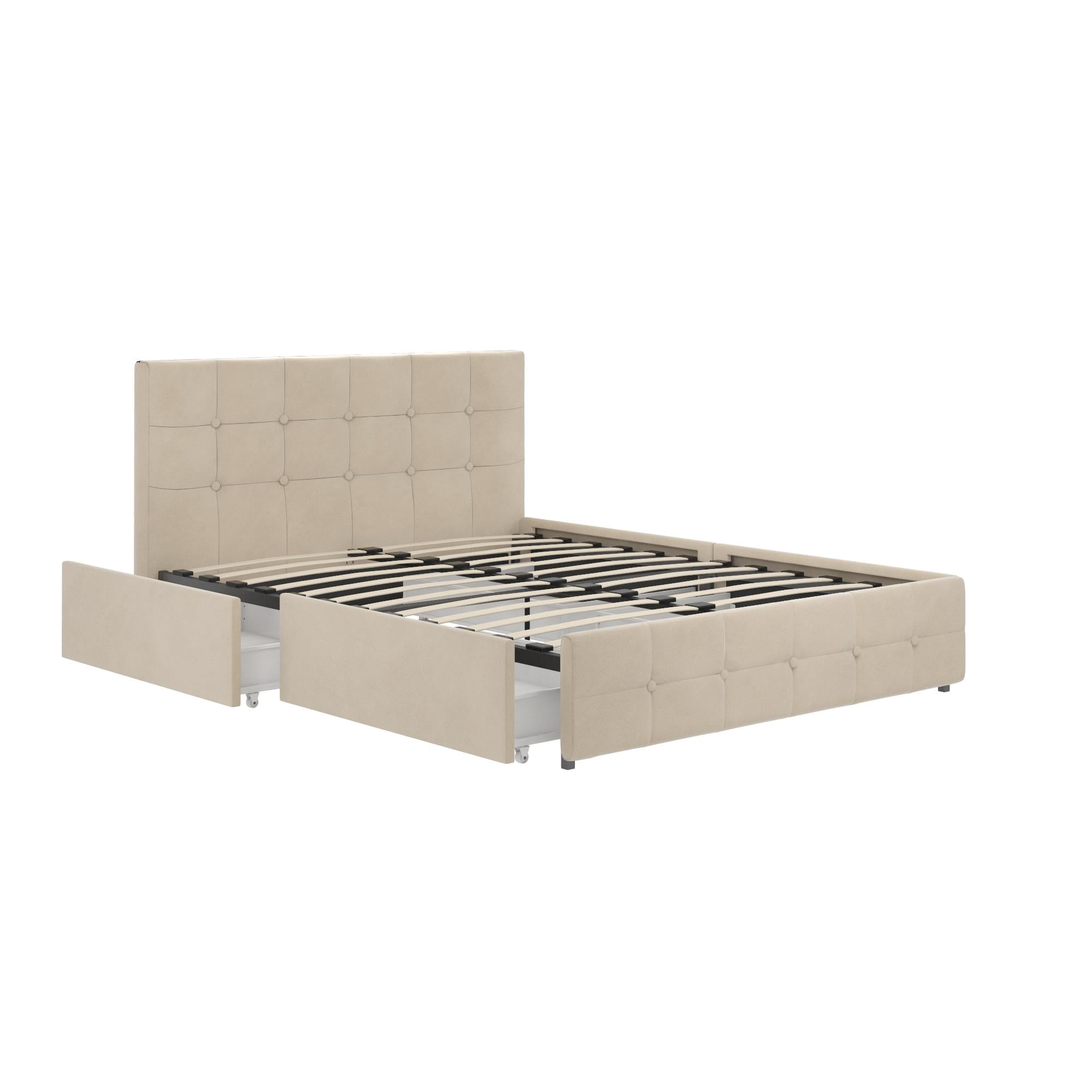 DHP Rose Tufted Upholstered Storage Bed Frame, Full, Ivory Velvet