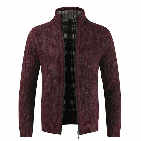 Juebong Christmas Deals 2022 Men's Stand Collar Cardigan Zipper Sweater Long Sleeve Knit Jacket,Red,XXL
