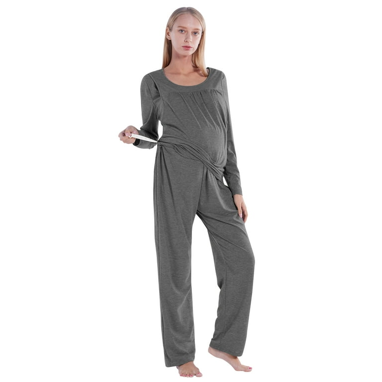 Miyanuby 3 Pieces Maternity Nursing Pajamas Set Short Sleeve