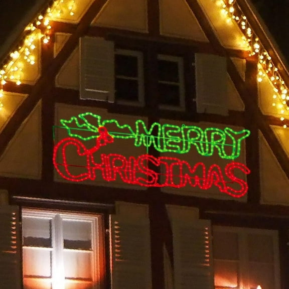 Large 48x18 Inch Lighted "Merry Christmas" Neon Motif Decoration | 504 Super-Bright Green & Red LEDs | UL/ETL-Certified 29V Low Voltage | Waterproof for Outdoor/Indoor Home, Party, Wall Hanging