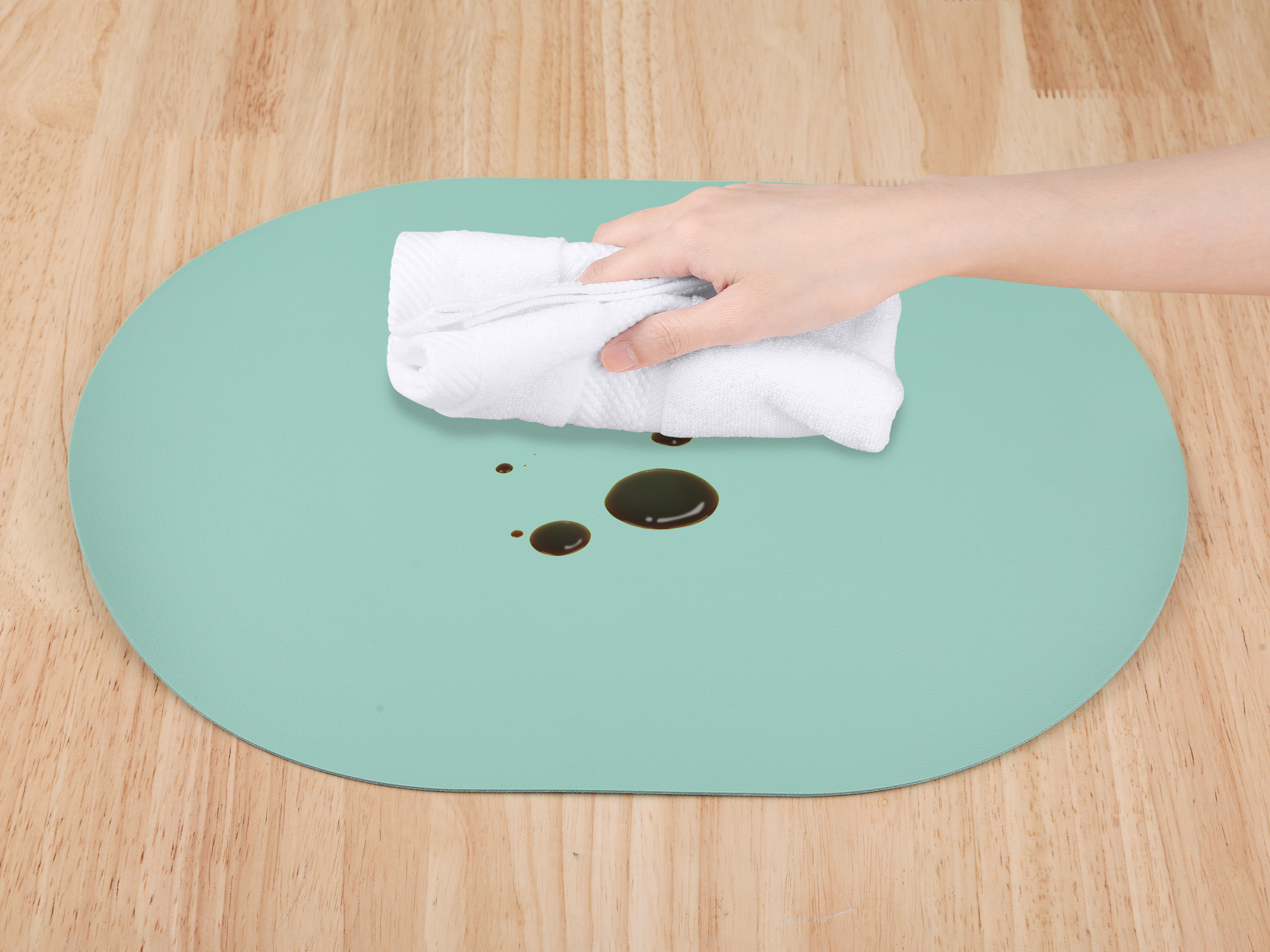 Unique Bargains Set of 6 Leather Table Placemats for Dining Table Decor Green Blue