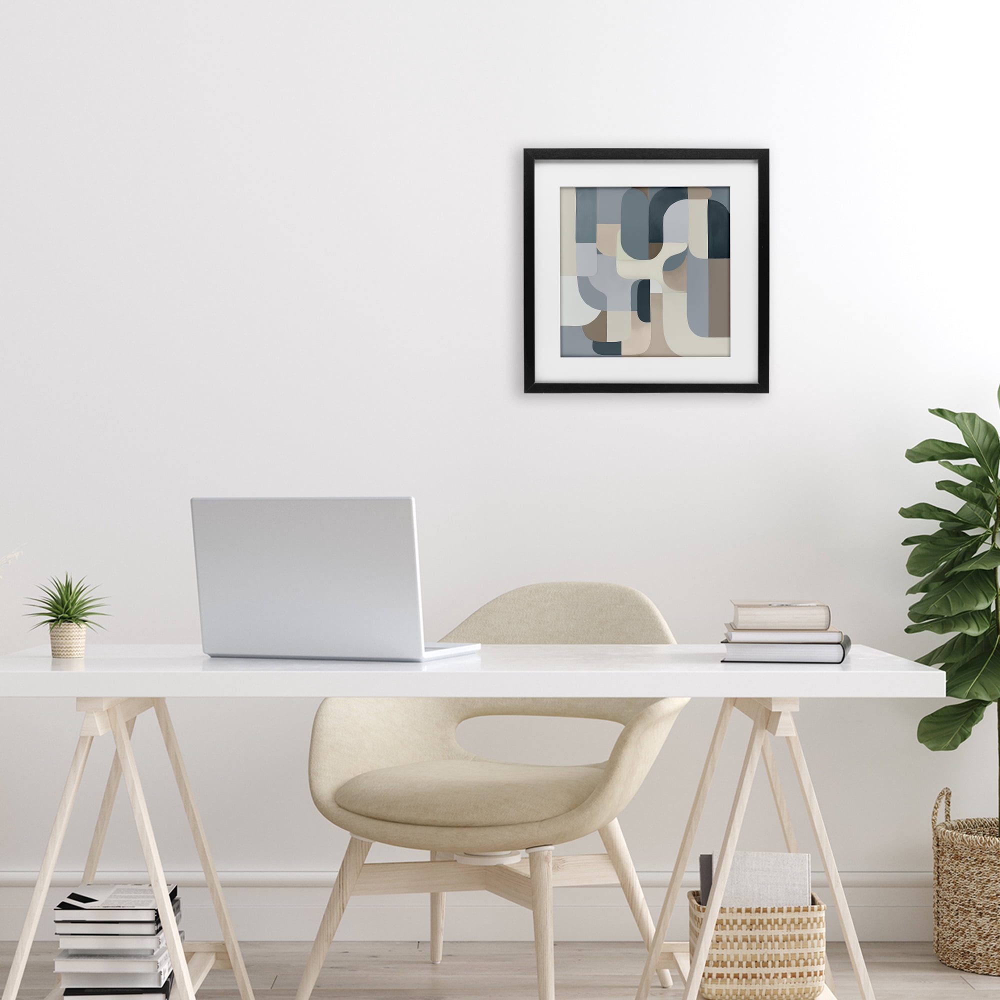 Stupell Industries Bauhaus Blue Curves Black Framed Print Under Glass, design by Annabelle Hall